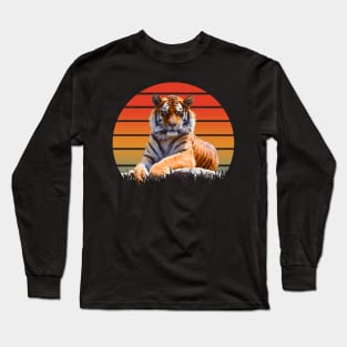 Tiger Triumph: Regal Feline Dominates Artistic Portrait on Tee Long Sleeve T-Shirt